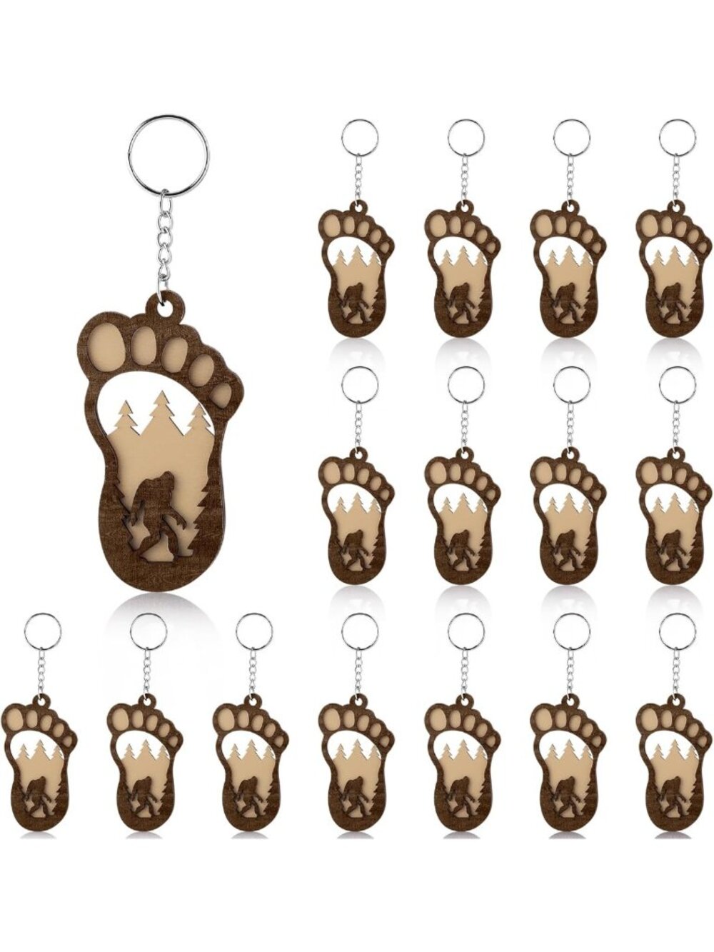16/32pcs Wooden Bigfoot Keychains - Unique Sasquatch Gifts for Nature Lovers